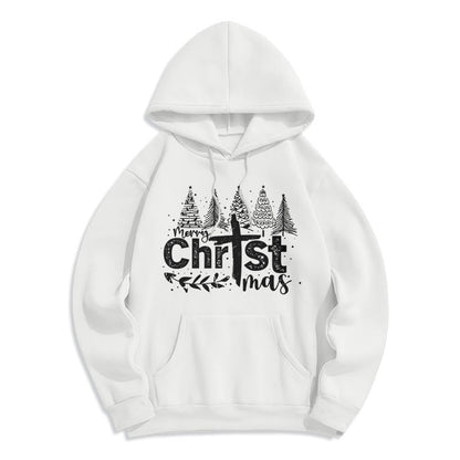 Cross Christmas Tree Faith Fleece Lined Polyester Hoodie