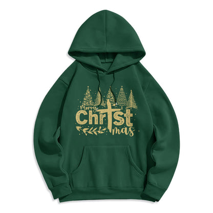 Cross Christmas Tree Faith Fleece Lined Polyester Hoodie
