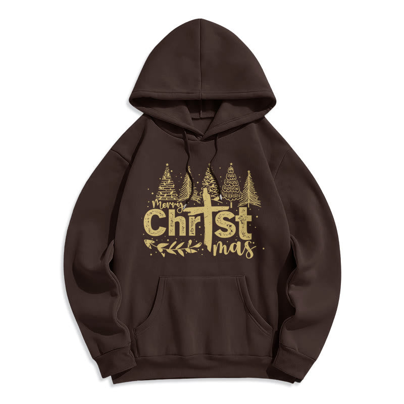 Cross Christmas Tree Faith Fleece Lined Polyester Hoodie
