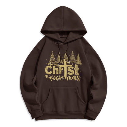 Cross Christmas Tree Faith Fleece Lined Polyester Hoodie