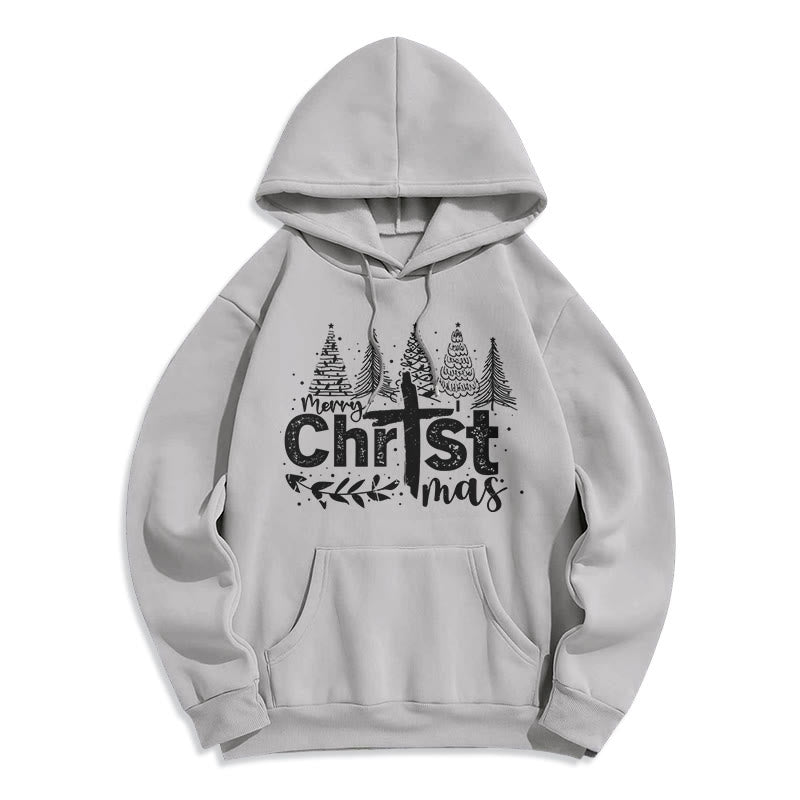 Cross Christmas Tree Faith Fleece Lined Polyester Hoodie