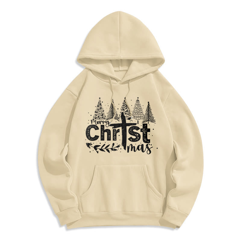 Cross Christmas Tree Faith Fleece Lined Polyester Hoodie