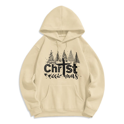 Cross Christmas Tree Faith Fleece Lined Polyester Hoodie
