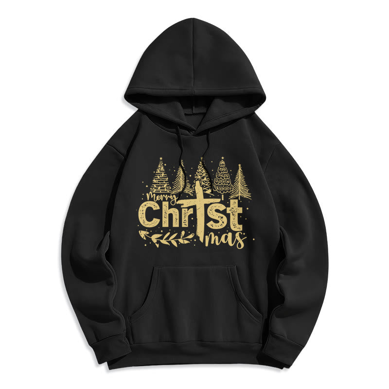 Cross Christmas Tree Faith Fleece Lined Polyester Hoodie