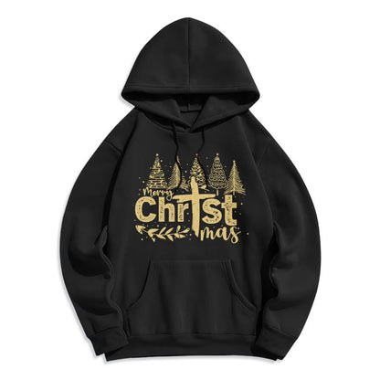Cross Christmas Tree Faith Fleece Lined Polyester Hoodie