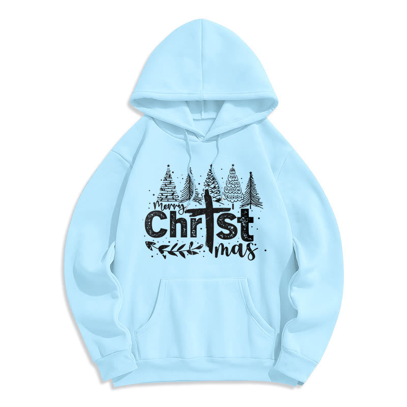 Cross Christmas Tree Faith Fleece Lined Polyester Hoodie
