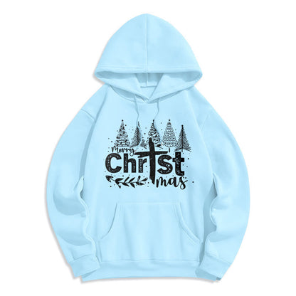 Cross Christmas Tree Faith Fleece Lined Polyester Hoodie