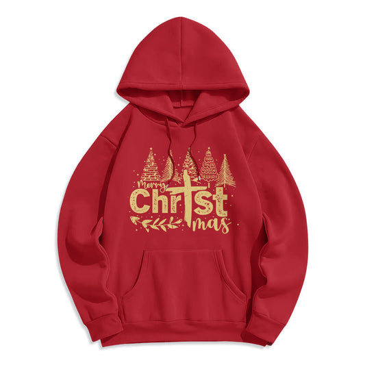 Cross Christmas Tree Faith Fleece Lined Polyester Hoodie