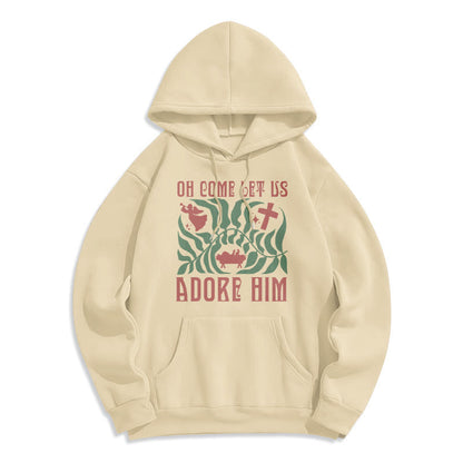 Oh Come Let Us Adore Him Christmas Tree Faith Fleece Lined Polyester Hoodie