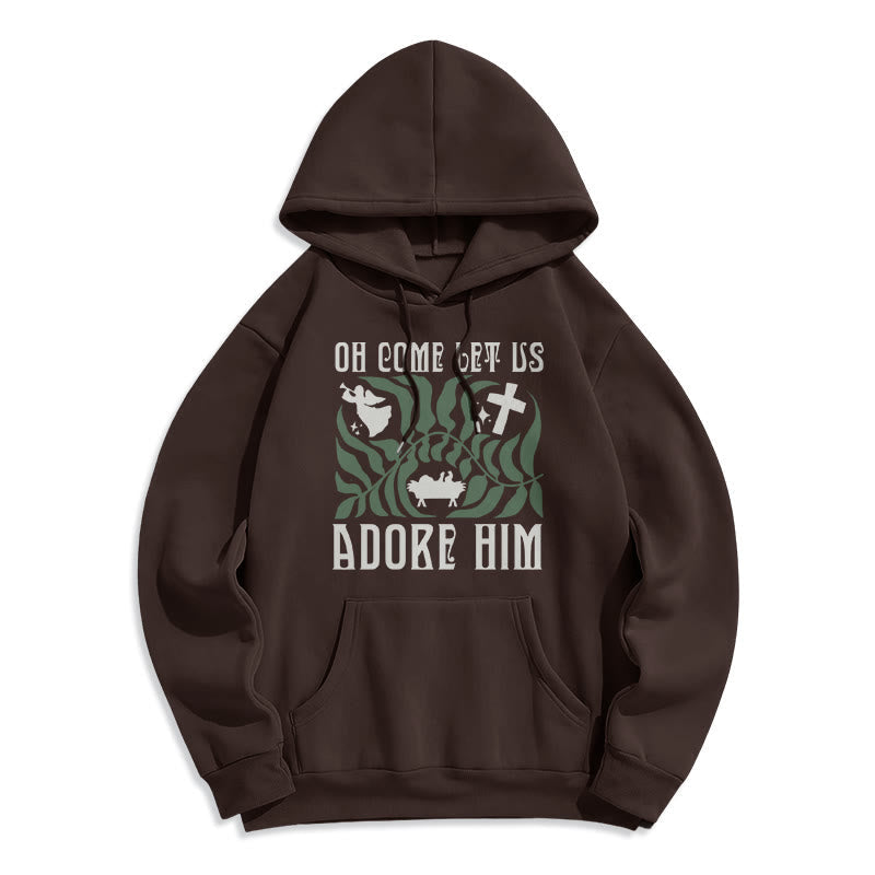 Oh Come Let Us Adore Him Christmas Tree Faith Fleece Lined Polyester Hoodie