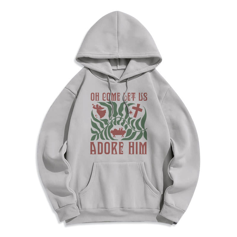 Oh Come Let Us Adore Him Christmas Tree Faith Fleece Lined Polyester Hoodie
