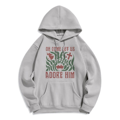 Oh Come Let Us Adore Him Christmas Tree Faith Fleece Lined Polyester Hoodie