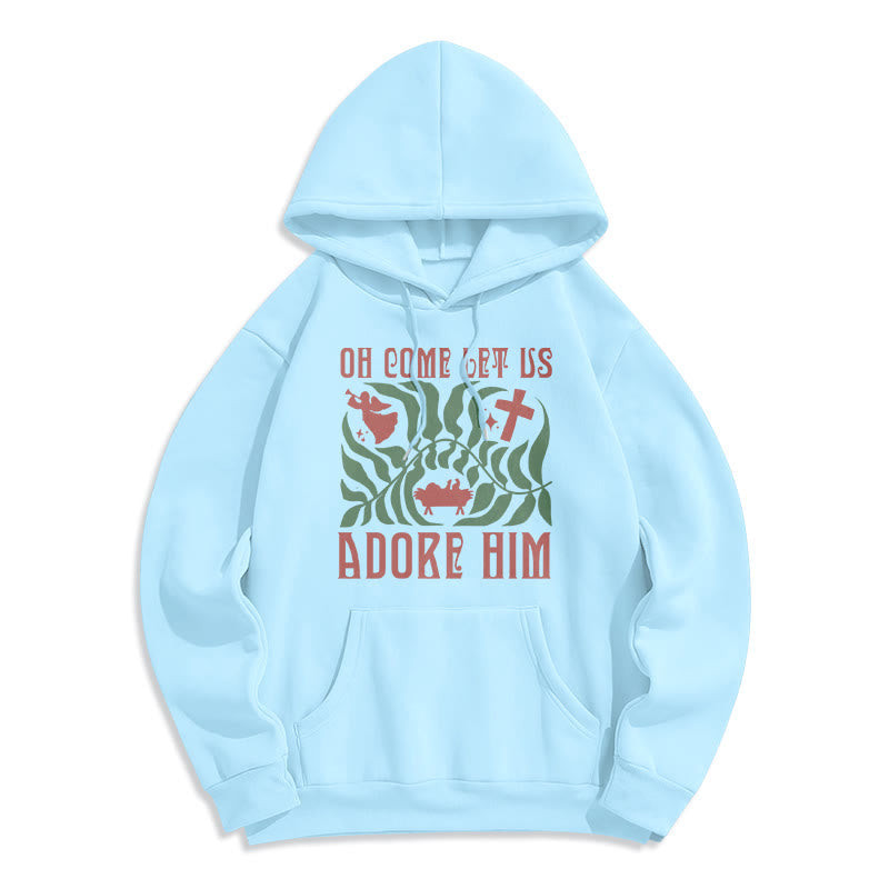 Oh Come Let Us Adore Him Christmas Tree Faith Fleece Lined Polyester Hoodie