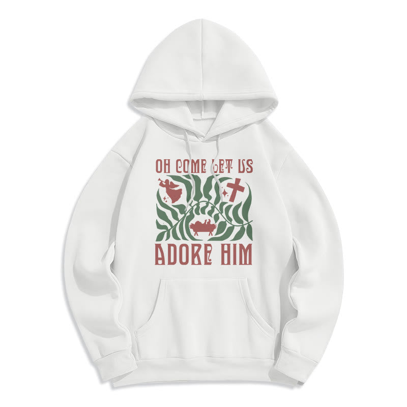 Oh Come Let Us Adore Him Christmas Tree Faith Fleece Lined Polyester Hoodie