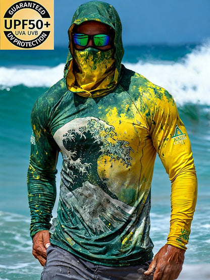 Men's Outdoor Sunscreen Breathable Cool Hooded Printed Surf Long-Sleeve Top