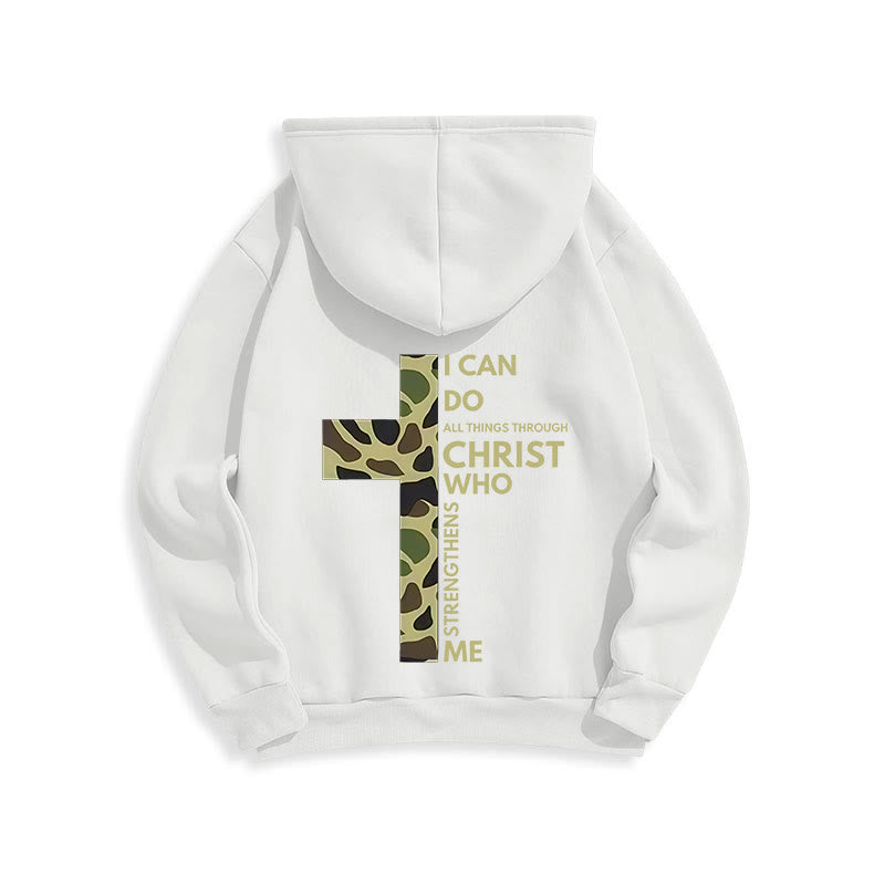 Philippians 4:13 with Camouflage Cross Fleece Lined Polyester Hoodie
