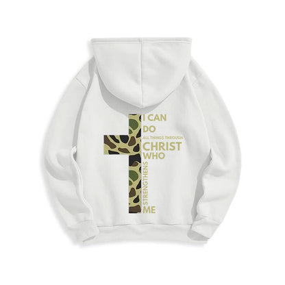 Philippians 4:13 with Camouflage Cross Fleece Lined Polyester Hoodie