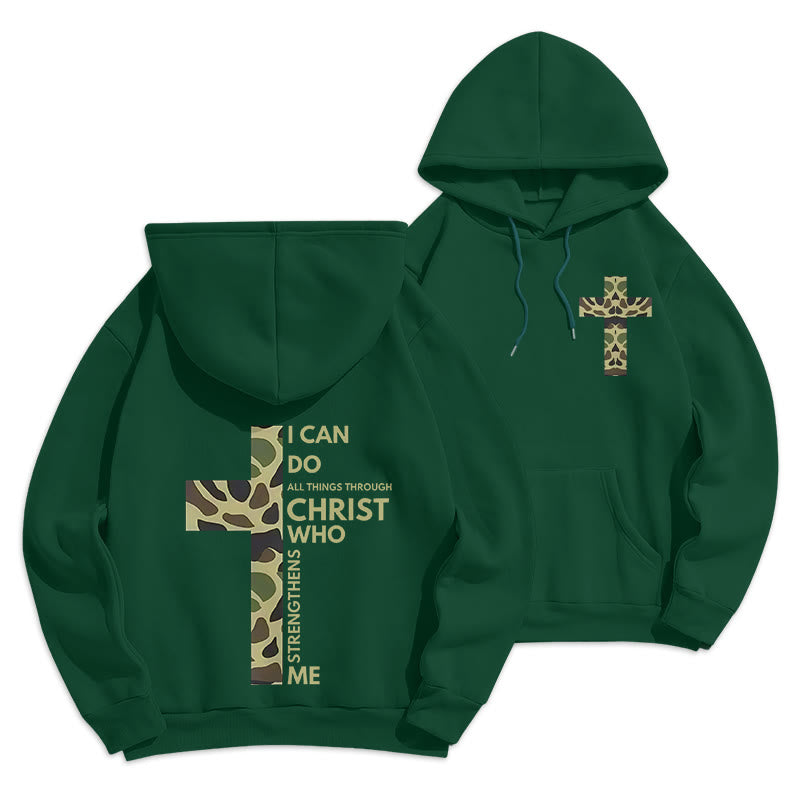 Philippians 4:13 with Camouflage Cross Fleece Lined Polyester Hoodie