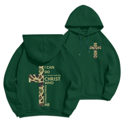 Philippians 4:13 with Camouflage Cross Fleece Lined Polyester Hoodie