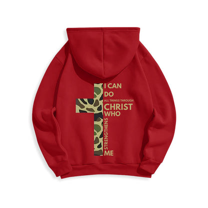 Philippians 4:13 with Camouflage Cross Fleece Lined Polyester Hoodie