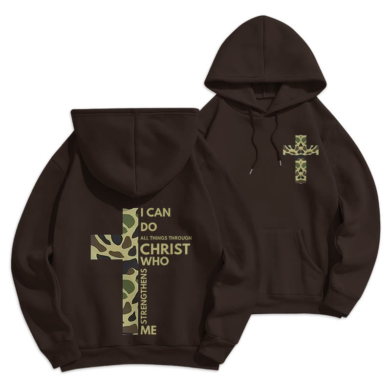 Philippians 4:13 with Camouflage Cross Fleece Lined Polyester Hoodie