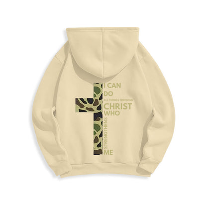 Philippians 4:13 with Camouflage Cross Fleece Lined Polyester Hoodie
