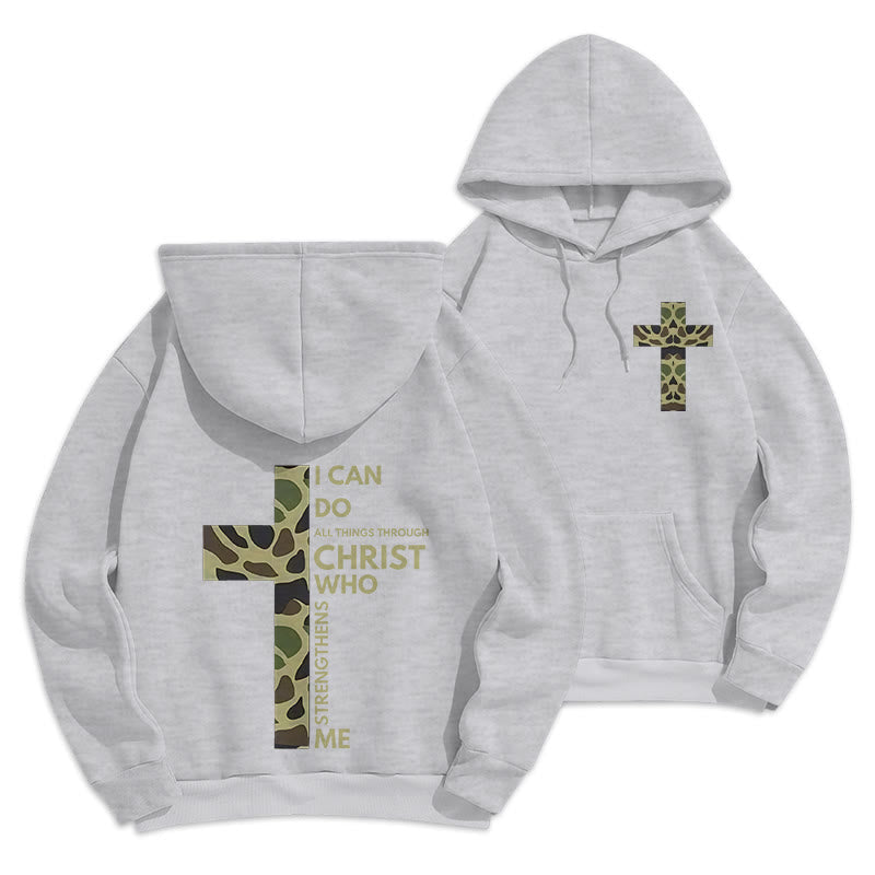 Philippians 4:13 with Camouflage Cross Fleece Lined Polyester Hoodie