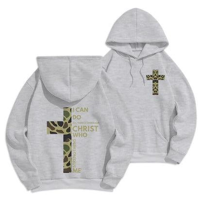 Philippians 4:13 with Camouflage Cross Fleece Lined Polyester Hoodie