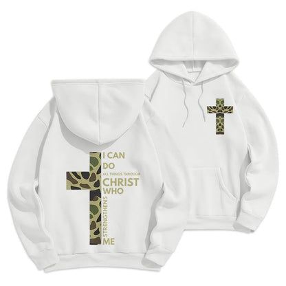 Philippians 4:13 with Camouflage Cross Fleece Lined Polyester Hoodie