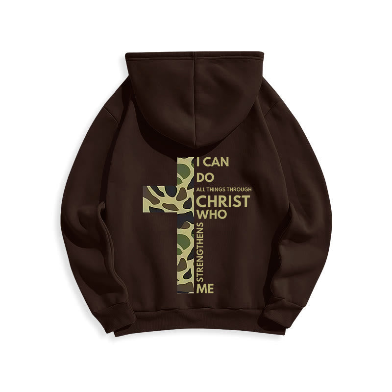 Philippians 4:13 with Camouflage Cross Fleece Lined Polyester Hoodie