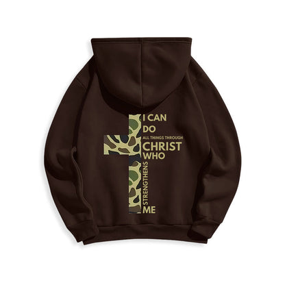 Philippians 4:13 with Camouflage Cross Fleece Lined Polyester Hoodie