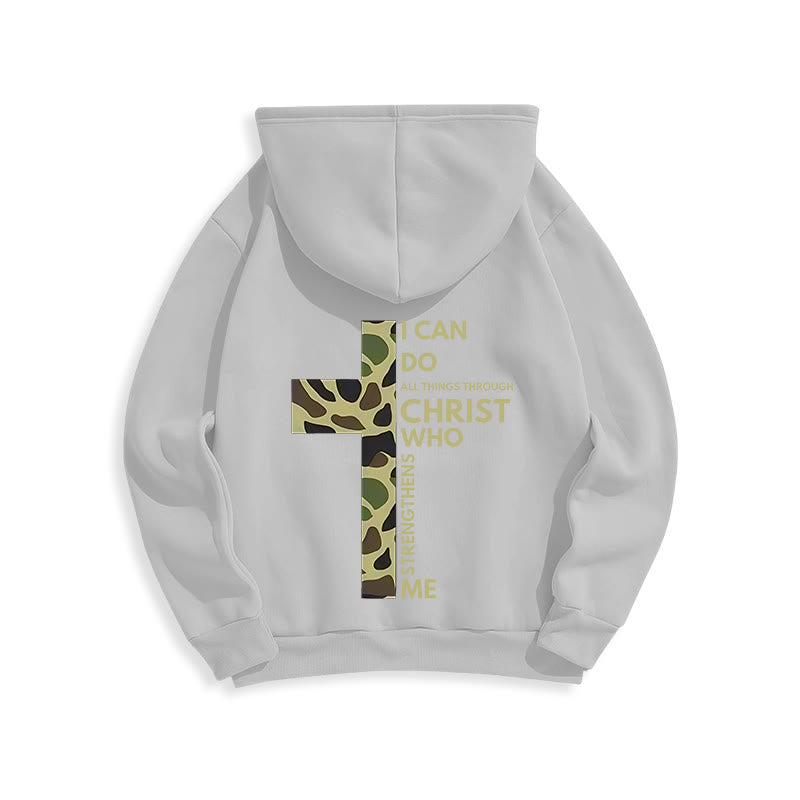 Philippians 4:13 with Camouflage Cross Fleece Lined Polyester Hoodie