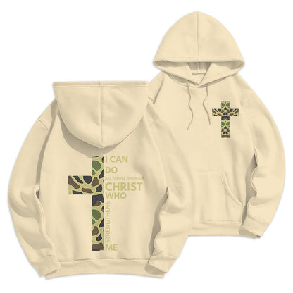 Philippians 4:13 with Camouflage Cross Fleece Lined Polyester Hoodie