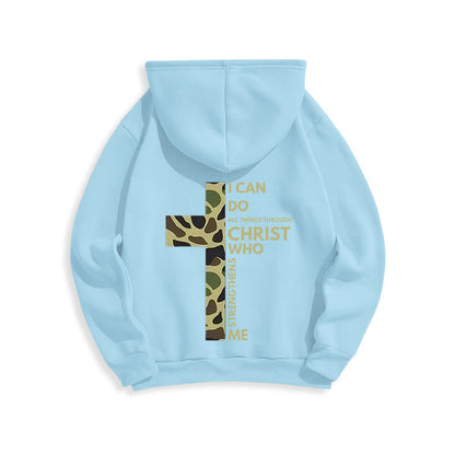 Philippians 4:13 with Camouflage Cross Fleece Lined Polyester Hoodie
