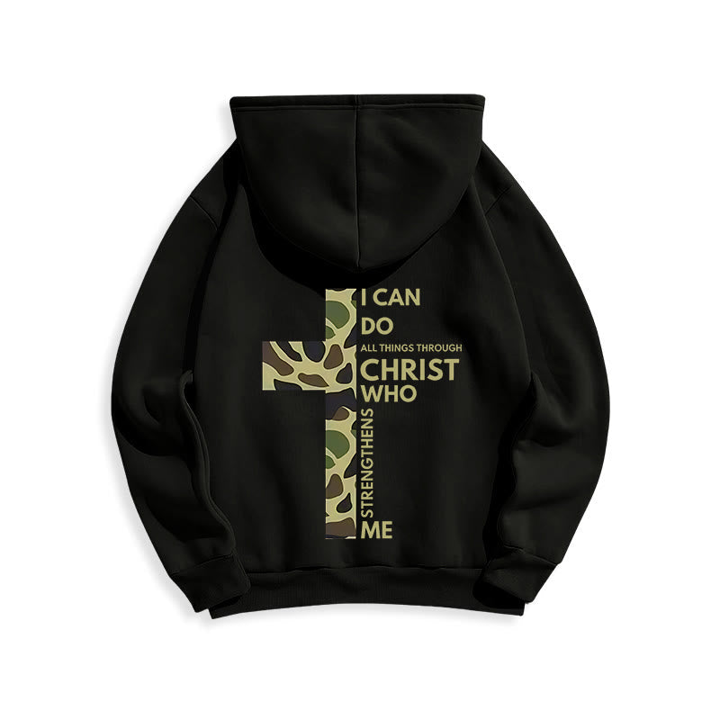 Philippians 4:13 with Camouflage Cross Fleece Lined Polyester Hoodie