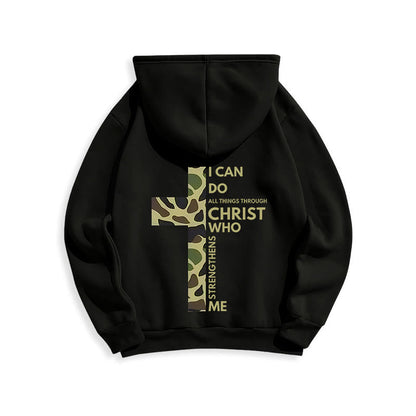 Philippians 4:13 with Camouflage Cross Fleece Lined Polyester Hoodie