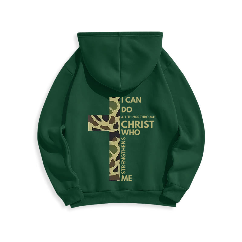 Philippians 4:13 with Camouflage Cross Fleece Lined Polyester Hoodie