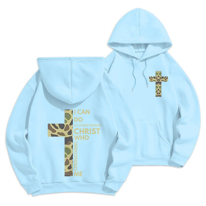Philippians 4:13 with Camouflage Cross Fleece Lined Polyester Hoodie