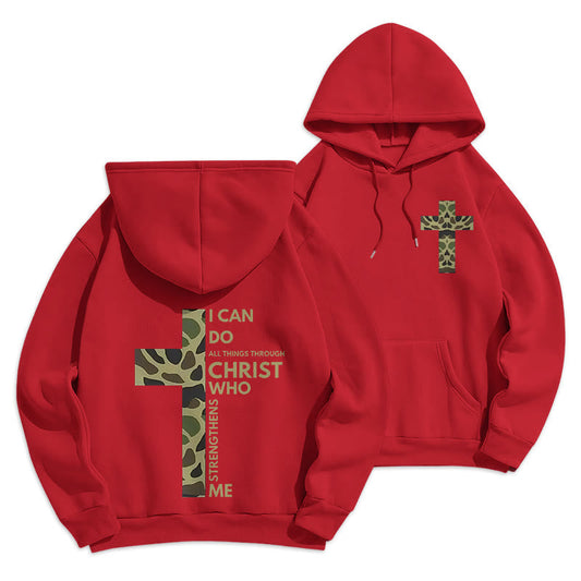 Philippians 4:13 with Camouflage Cross Fleece Lined Polyester Hoodie