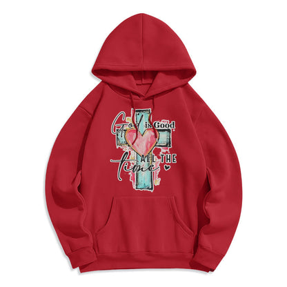 God is Good All the Time Cross Fleece Lined Polyester Hoodie