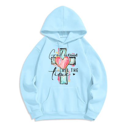 God is Good All the Time Cross Fleece Lined Polyester Hoodie