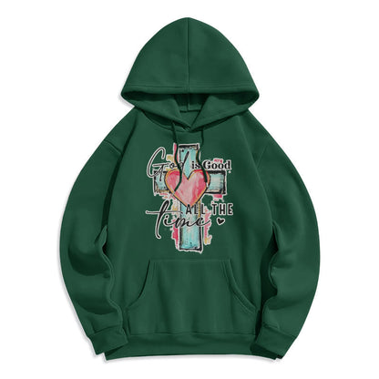 God is Good All the Time Cross Fleece Lined Polyester Hoodie