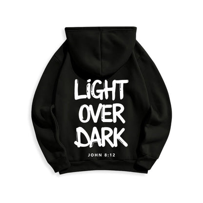 Light Over Dark John 8:12 Fleece Lined Polyester Hoodie