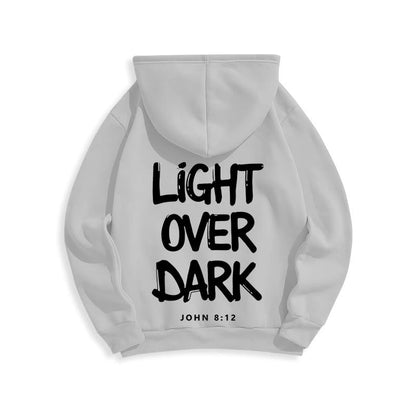 Light Over Dark John 8:12 Fleece Lined Polyester Hoodie