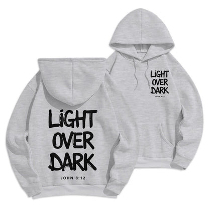 Light Over Dark John 8:12 Fleece Lined Polyester Hoodie