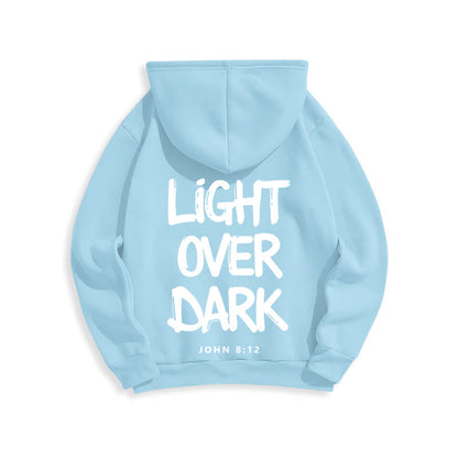 Light Over Dark John 8:12 Fleece Lined Polyester Hoodie