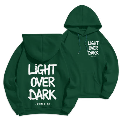 Light Over Dark John 8:12 Fleece Lined Polyester Hoodie