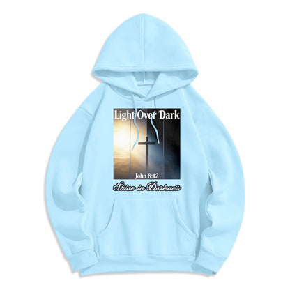John 8:12 Shine in Darkness Fleece Lined Polyester Hoodie