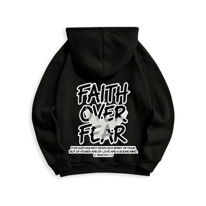Faith Over Fear 2 Timothy 1:7 Fleece Lined Polyester Hoodie