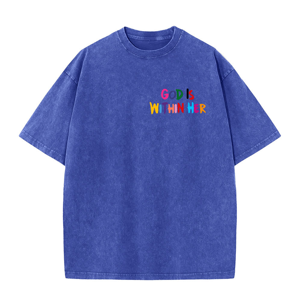 Christianartworkshop God Is Within Her She Will Not Fall Unisex Washed T-shirt